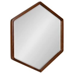 Uniek McLean Hexagon Wood Framed Wall Mirror, Walnut Brown 26x30