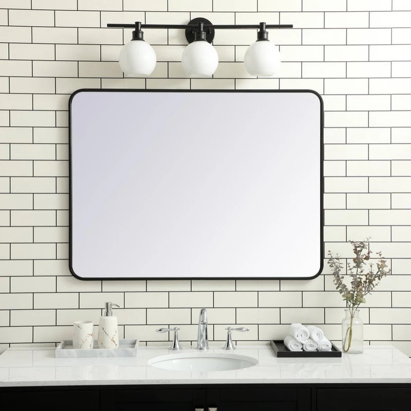 Elegant Furniture & Lighting Ellis Soft Corner Metal Rectangular Mirror, Black, 30"x40" 4 Elegant Furniture & Lighting Ellis Soft Corner Metal Rectangular Mirror, Black, 30"x40" - Image 2