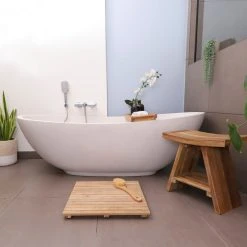 Nordic Style Natural Teak Stool With Curved Seat And Shelf -Laural Home Shop 9fa16c9002d994c8 4242 w800 h800 b0 p0