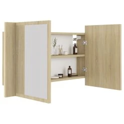 Vida XL International B.V. VidaXL LED Bathroom Mirror Cabinet Sonoma Oak Acrylic LED Mirrored Cabinet -Laural Home Shop a011c6ba01c34940 8842 w800 h800 b1 p0