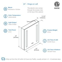 Blossom Kitchen & Bath Supply LED Mirror Medicine Cabinet With Defogger, Dimmer And Outlets, 24" Left 16 Blossom Kitchen & Bath Supply LED Mirror Medicine Cabinet With Defogger, Dimmer And Outlets, 24" Left -Laural Home Shop a02185b8019e596c 5225 w800 h800 b1 p0