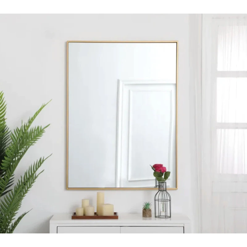Elegant Furniture & Lighting Home Living Metal Frame Rectangle Mirror 30", Brass 4 Elegant Furniture & Lighting Home Living Metal Frame Rectangle Mirror 30", Brass - Image 2