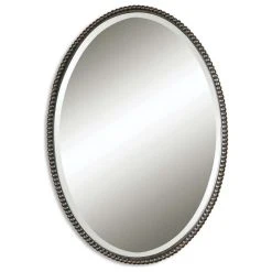 Bailey Street Home Modern Oval Beveled Mirror In Oil Rubbed Bronze Finish Hand Forged Metal Beaded