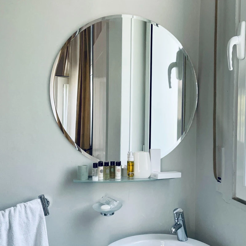 Fab Glass And Mirror Round Beveled Polished Frameless Wall Mirror With Hooks, 24" 7 Fab Glass And Mirror Round Beveled Polished Frameless Wall Mirror With Hooks, 24" - Image 5