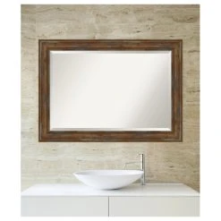 Amanti Art Alexandria Rustic Brown Beveled Wood Bathroom Wall Mirror - 42 X 30 In. -Laural Home Shop a3b1635f0c657c30 6512 w800 h800 b1 p0