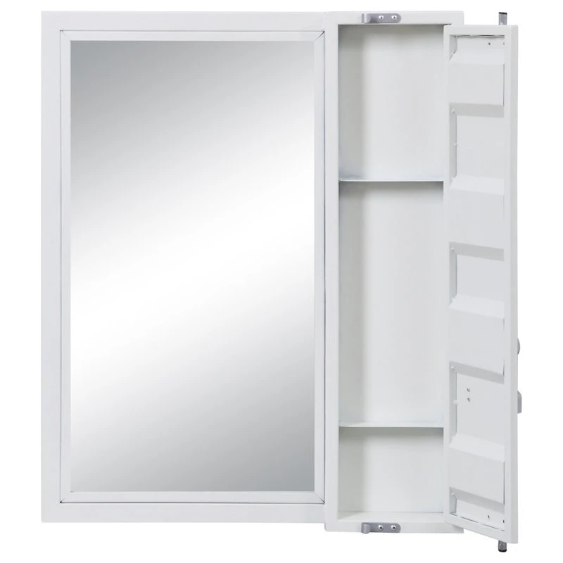 Benzara, Woodland Imprts, The Urban Port Industrial Style Metal Vanity Mirror With Recessed Door Storage, White 4 Benzara, Woodland Imprts, The Urban Port Industrial Style Metal Vanity Mirror With Recessed Door Storage, White - Image 2