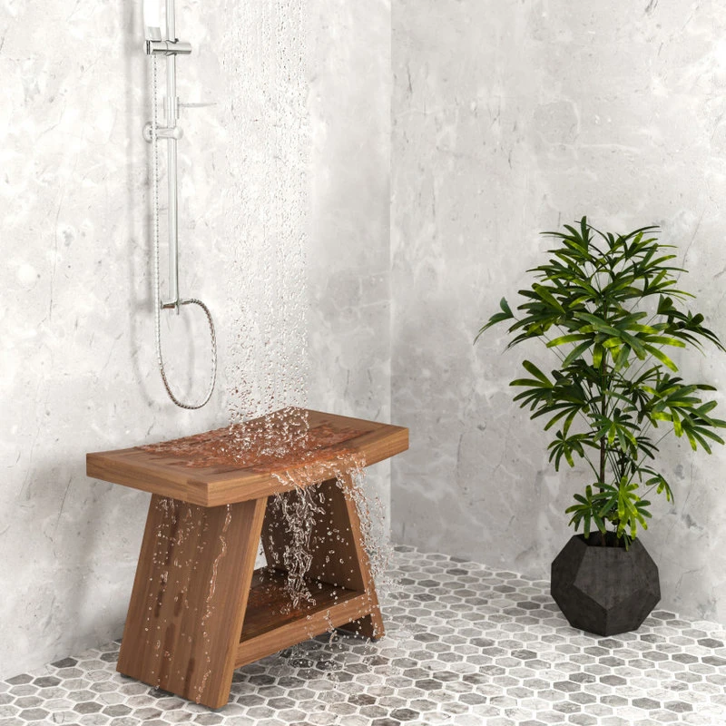 AquaTeak Patented 24" Asia® Teak Shower Bench With Shelf 4 AquaTeak Patented 24" Asia® Teak Shower Bench With Shelf - Image 2