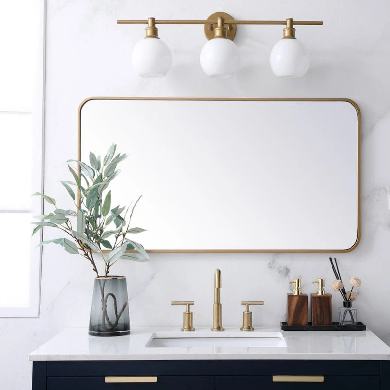 Elegant Furniture & Lighting Ellis Soft Corner Metal Rectangular Mirror, Brass, 22"x40" 4 Elegant Furniture & Lighting Ellis Soft Corner Metal Rectangular Mirror, Brass, 22"x40" - Image 2