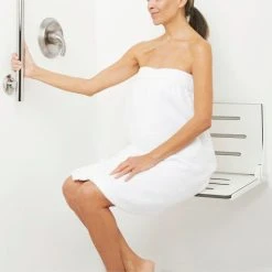 Seachrome Corporation Seachrome Silhouette Folding Wall Mount Shower Bench Seat, White Seat With White Frame -Laural Home Shop a73108df00c39269 2393 w800 h800 b0 p0