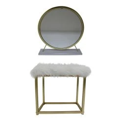 Acme Furniture ACME Adao Vanity Mirror And Stool In White And Brass
