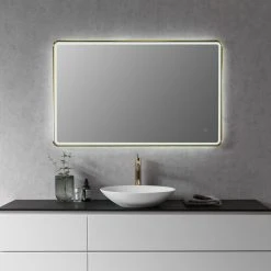 Altair Viaggi Rectangle Framed Bathroom/Vanity LED Wall Mirror, Brushed Gold, 48" -Laural Home Shop abd14ef0028610e1 8083 w800 h800 b0 p0