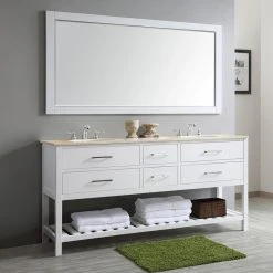 Vinnova Florence Rectangular Bathroom/Vanity Framed Wall Mirror, White, 72" -Laural Home Shop ac619d13009c45e1 9096 w800 h800 b0 p0