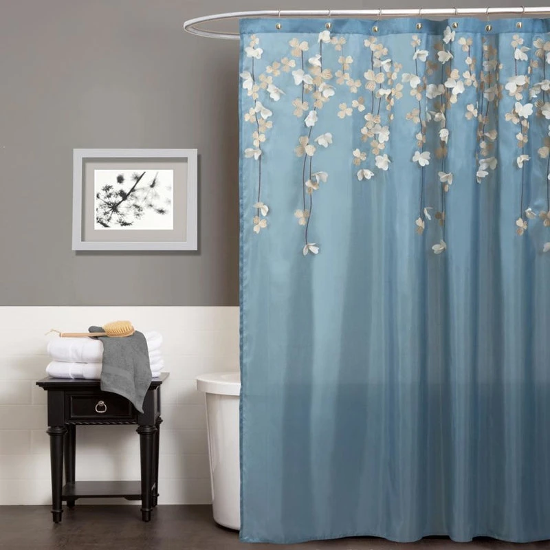 Lush Décor Flower Drops Federal Blue/White Shower Curtain 72x72 4 Lush Décor Flower Drops Federal Blue/White Shower Curtain 72x72 - Image 2