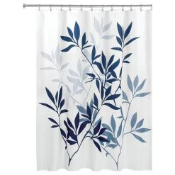 IDesign Leaves Fabric Shower Curtain, 72"x72", Navy And White