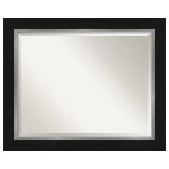 Amanti Art Eva Black Silver Beveled Bathroom Wall Mirror - 33.5 X 27.5 In.