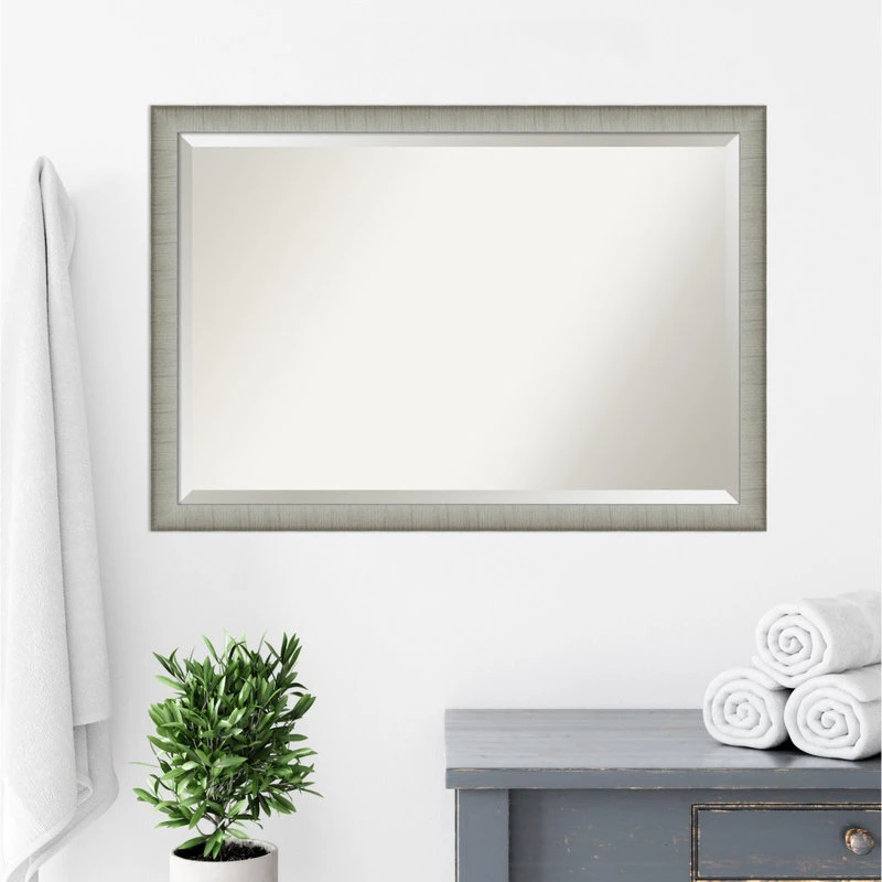 Amanti Art Elegant Brushed Pewter Narrow Beveled Bathroom Wall Mirror - 39 X 27 In. 10 Amanti Art Elegant Brushed Pewter Narrow Beveled Bathroom Wall Mirror - 39 X 27 In. - Image 8
