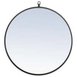 Elegant Furniture & Lighting Elegant Decor Rowan 24" Round Metal Frame Hooked Mirror In Black