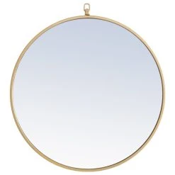 Elegant Furniture & Lighting Elegant Decor Rowan 24" Round Metal Frame Hooked Mirror In Brass