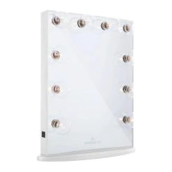 Impressions Vanity Company Hollywood Glow Vanity Mirror, Glossy White, Frosted Led Globe Bulbs