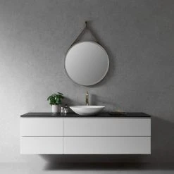 Altair Roccia Round 28" Framed Bathroom/Vanity LED Lighted Wall Mirror, Brushed Gold -Laural Home Shop b00193b602886a41 8094 w800 h800 b0 p0