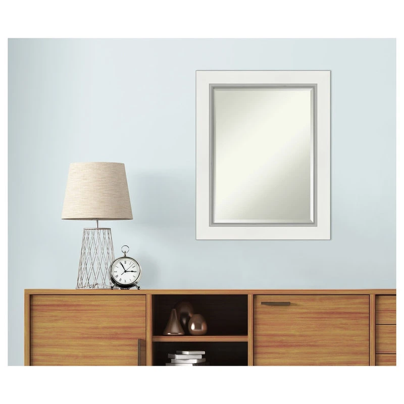 Amanti Art Eva White Silver Beveled Bathroom Wall Mirror - 23.5 X 29.5 In. 7 Amanti Art Eva White Silver Beveled Bathroom Wall Mirror - 23.5 X 29.5 In. - Image 5
