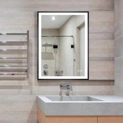 Bathroom Mirrors Rectangle Framed LED Mirror Anti-Fog, Dimmer Touch Sensor, Matte Black, 30"x40" -Laural Home Shop b2c1add8038f2758 6334 w800 h800 b0 p0