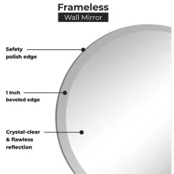 Fab Glass And Mirror Round Beveled Polished Frameless Wall Mirror With Hooks, 24" 20 Fab Glass And Mirror Round Beveled Polished Frameless Wall Mirror With Hooks, 24" -Laural Home Shop b30170b1035a546c 0157 w800 h800 b1 p0