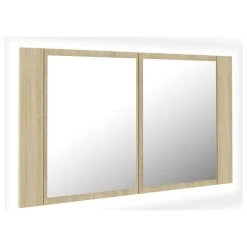 Vida XL International B.V. VidaXL LED Bathroom Mirror Cabinet Sonoma Oak Acrylic LED Mirrored Cabinet