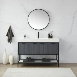 Vinnova Cascante Round Metal Wall Mirror, Brushed Black, 28" W X 28" H 15 Vinnova Cascante Round Metal Wall Mirror, Brushed Black, 28" W X 28" H -Laural Home Shop b431067f03bd3999 0370 w800 h800 b0 p0