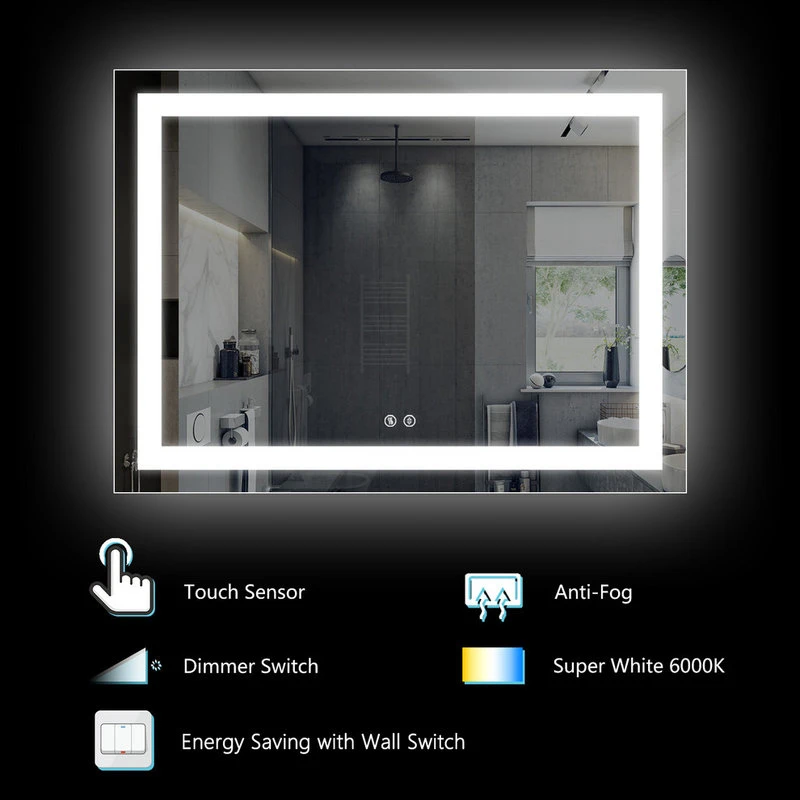 Kiva Rhyme 48"(W)X36"(H) Hardwired Bathroom Led Lighted Backlit Mirror With Square Design 6 Kiva Rhyme 48"(W)X36"(H) Hardwired Bathroom Led Lighted Backlit Mirror With Square Design - Image 4