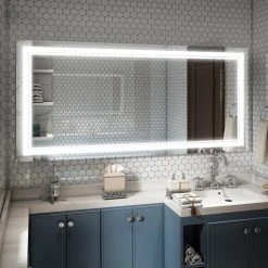 Wellfor Frameless LED Lighted Dimmable Bathroom Vanity Mirror With Defogger, 60"x28" -Laural Home Shop b49174cf02f4dbb2 7338 w800 h800 b0 p0