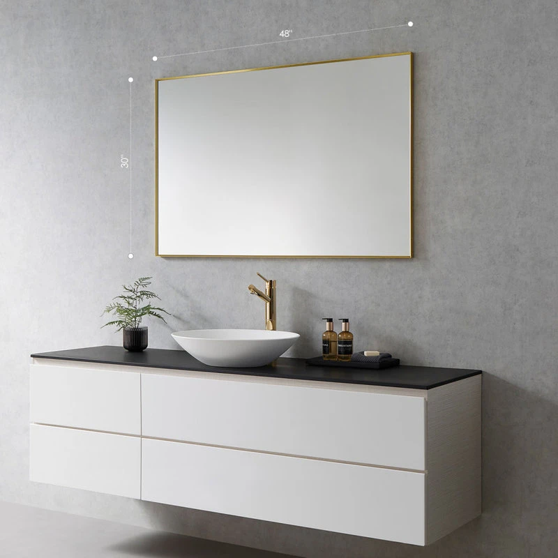 Altair Sassi Rectangle Bathroom/Vanity Aluminum Framed Wall Mirror, Brushed Gold, 48" 5 Altair Sassi Rectangle Bathroom/Vanity Aluminum Framed Wall Mirror, Brushed Gold, 48" - Image 3