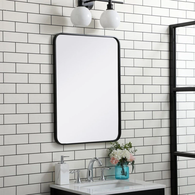 Elegant Furniture & Lighting Ellis Soft Corner Metal Rectangular Mirror, Black, 22"x30" 5 Elegant Furniture & Lighting Ellis Soft Corner Metal Rectangular Mirror, Black, 22"x30" - Image 3