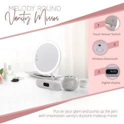 Impressions Vanity Company Melody 9-Inch Round Duotone Makeup Mirror With Bluetooth Speakers, Black -Laural Home Shop b89174cd0409dcd0 6195 w800 h800 b0 p0