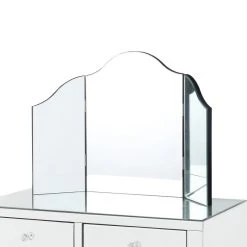 Inspired Home Verina Frameless Modern Contemporary Tri-fold Tabletop Vanity Mirror, No Color