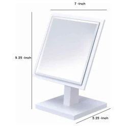 Benjara Square Makeup Mirror With Wooden Pedestal Base White And Silver- Saltoro -Laural Home Shop b8a162760ed6a1eb 0870 w800 h800 b1 p0