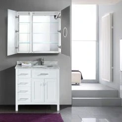 Krugg Reflections 36"x36" LED Medicine Cabinet, Dimmer/Defog, Makeup Mirror, And USB, Right Light -Laural Home Shop b8a1b5620c520bd3 8589 w800 h800 b0 p0