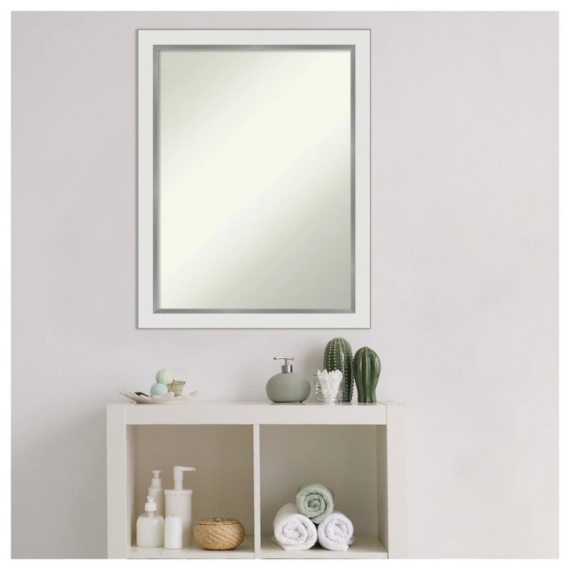 Amanti Art Eva White Silver Narrow Non-Beveled Bathroom Wall Mirror - 21 X 27 In. 10 Amanti Art Eva White Silver Narrow Non-Beveled Bathroom Wall Mirror - 21 X 27 In. - Image 8