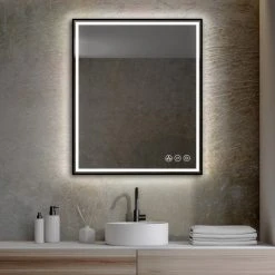 Blossom Kitchen & Bath Supply Fogless, Dimmable, Color Temperature Adjustable LED Mirror, Matte Black, 30x36