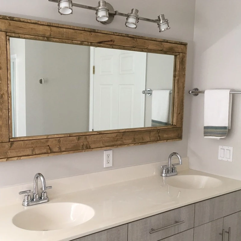 Renewed Decor And Storage Double Vanity Herringbone Style Mirror, Driftwood, 60"x30" 4 Renewed Decor And Storage Double Vanity Herringbone Style Mirror, Driftwood, 60"x30" - Image 2