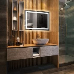 Kiva Rhyme 48"(W)X36"(H) Hardwired Bathroom Led Lighted Backlit Mirror With Square Design 10 Kiva Rhyme 48"(W)X36"(H) Hardwired Bathroom Led Lighted Backlit Mirror With Square Design -Laural Home Shop ba01a27a0db1413b 5572 w800 h800 b0 p0