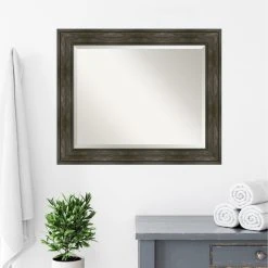 Amanti Art Rail Rustic Char Beveled Bathroom Wall Mirror - 33.75 X 27.75 In. -Laural Home Shop ba3119410ec6c42a 6854 w800 h800 b0 p0