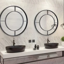 Uniek Kavenna Round Metal Framed Wall Mirror, Black 30" Diameter 10 Uniek Kavenna Round Metal Framed Wall Mirror, Black 30" Diameter -Laural Home Shop baf1e5930fb41037 5057 w800 h800 b0 p0