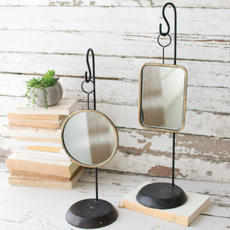 My Swanky Home Antiqued Gold Metal Frame Mirror With Hanging Stand, 2-Piece Set 4 My Swanky Home Antiqued Gold Metal Frame Mirror With Hanging Stand, 2-Piece Set - Image 2