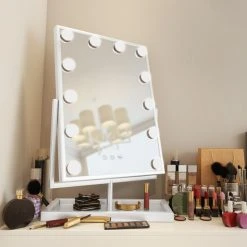 Dyconn Faucet 15x17" Hollywood Tri-Color Mirror, 12 Bulbs, White -Laural Home Shop bd615c110363fef6 0838 w800 h800 b0 p0