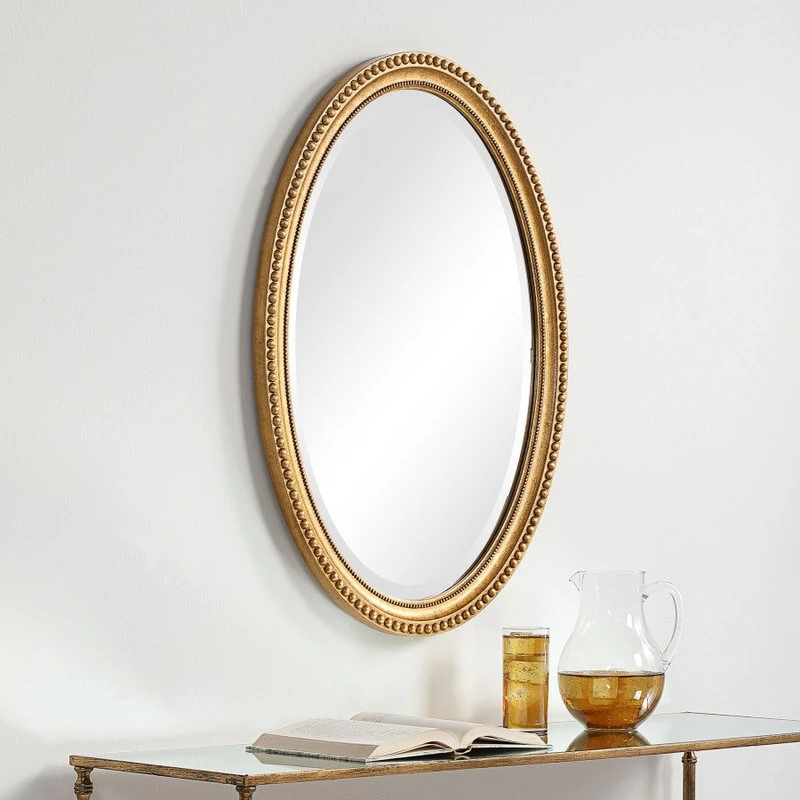 Unique Mirrors Lightly Antiqued Metallic Gold Leaf Round Wall Mirror, Bathroom Mirror, 22 Inch 6 Unique Mirrors Lightly Antiqued Metallic Gold Leaf Round Wall Mirror, Bathroom Mirror, 22 Inch - Image 4