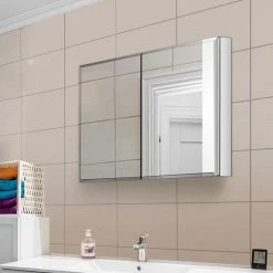 Aosmay 30 In W LED Double Mirrored Doors Medicine Cabinet -Laural Home Shop be71986f02981cfa 7829 w800 h800 b0 p0