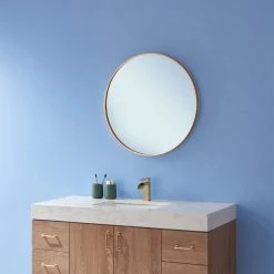 Vinnova Emilia 28" Round Bathroom/Vanity Framed Wall Mounted Mirror, Brushed Gold -Laural Home Shop bff195a2006c10ce 2293 w800 h800 b0 p0