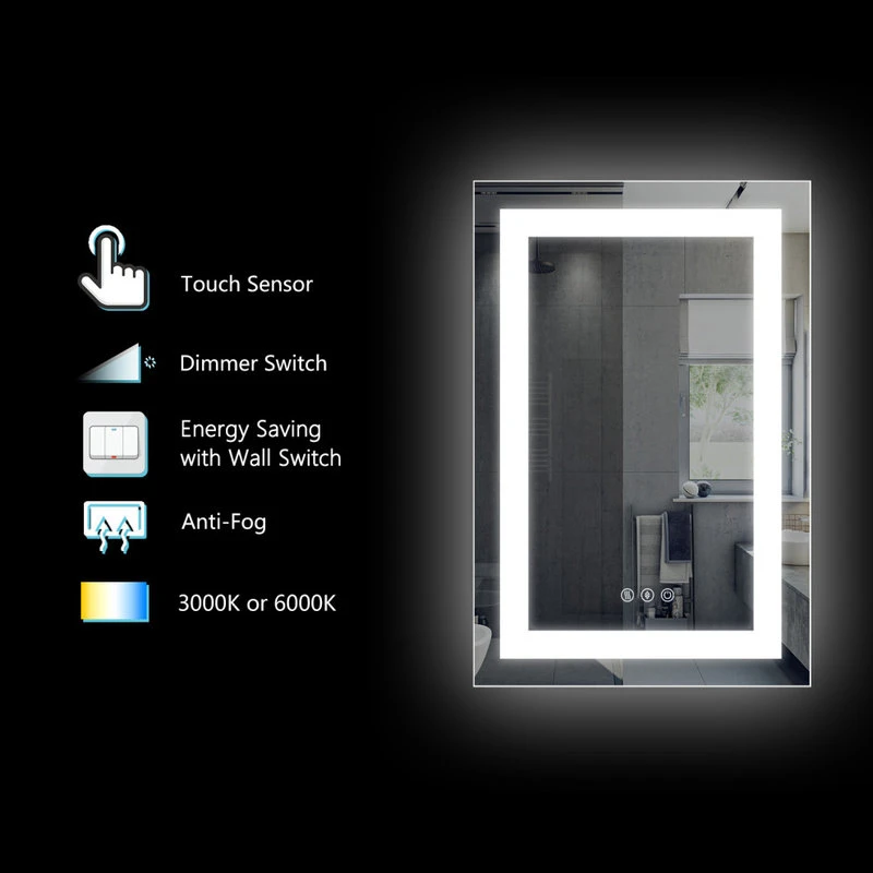Kiva Rhyme LED Backlit Mirror With Anti-Fog Function, 28"x36"-3 Button 6 Kiva Rhyme LED Backlit Mirror With Anti-Fog Function, 28"x36"-3 Button - Image 4