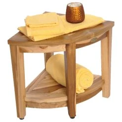 Ecodecors Earthyteak Corner Teak Shower Stool, 16"x16"x18", With Shelf -Laural Home Shop c22164b508112be5 8391 w800 h800 b1 p0